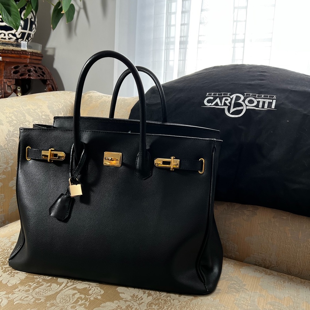 Carbotti 40CM “Birkin Style” Leather Handbag  Black “Like New” with dust cover